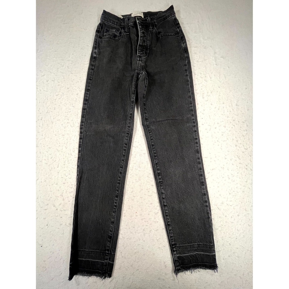 Universal Thread High Rise 90s Slim Jeans Womens 00R Black Denim Cotton Raw Hem